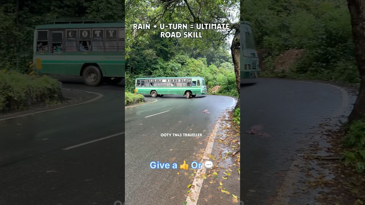 Green TNSTC Bus in Ooty Mist Nails Sharp U-Turn | Rainy Road Mass!