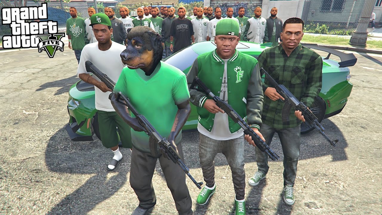 CHOP THE DOG JOINS FRANKLIN GROVE STREET FAMILIES IN GTA 5!!! (GTA 5 Mods)