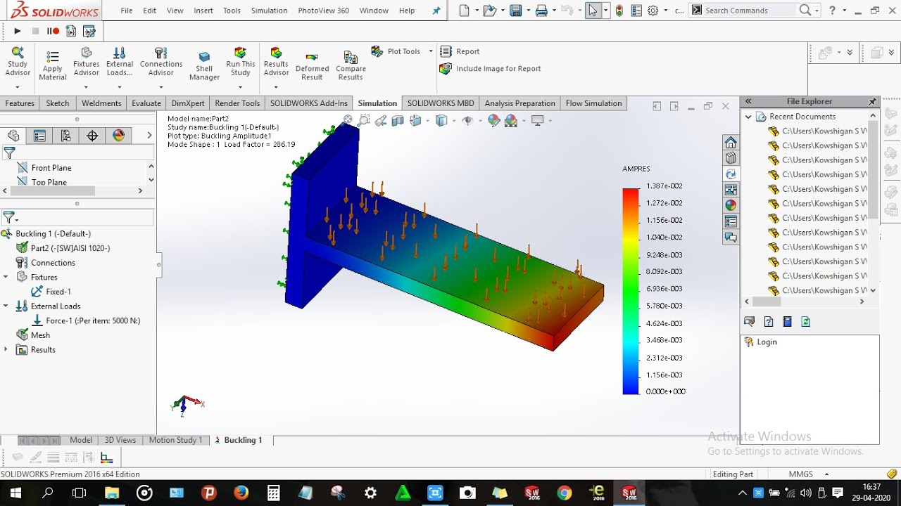How to do Buckling analysis for cantilever beam in solidworks - YouTube