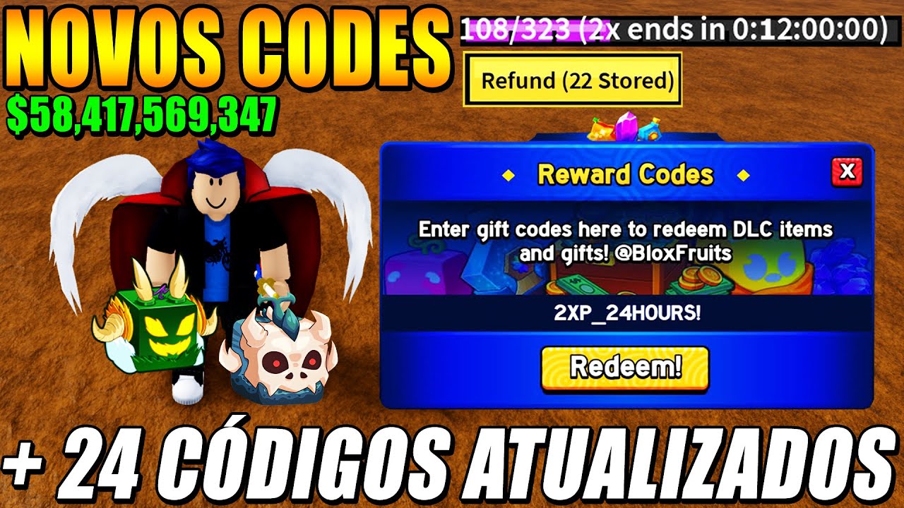 NOVO CÓDIGO + 24 CÓDIGOS DE 2X XP BELI E RESET NO BLOX FRUITS 2024 ...