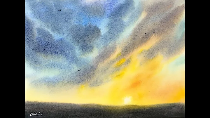 Easy sunset for beginners. Wet in wet technique with watercolors.