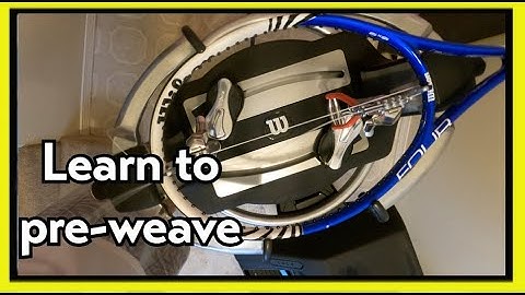Pre Weaving the main strings in a tennis racket.