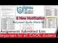 8 New Notification for All IGNOU Students | Assignments Submitted List | Returned Study Material