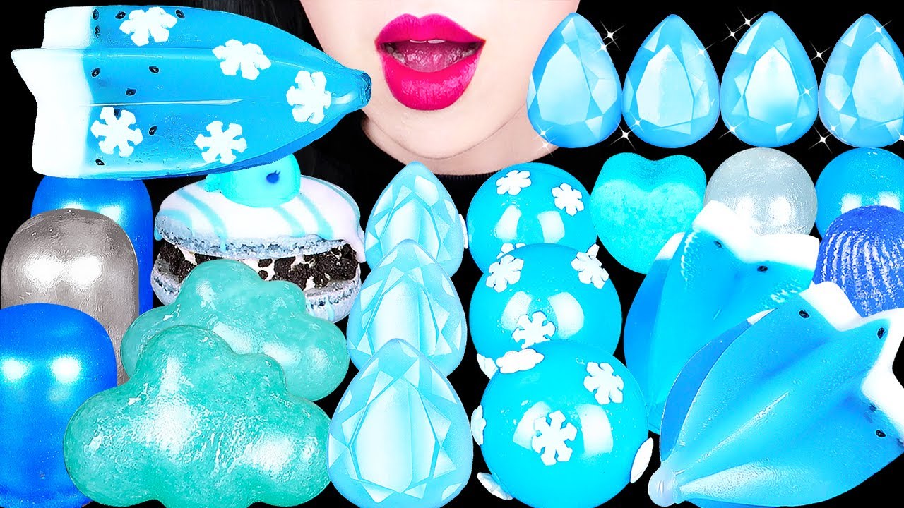 ASMR BLUE DESSERTS ICE CREAM PARTY JELLY 블루 디저트 아이스크림 마카롱 젤리 먹방 EATING SOUNDS MUKBANG