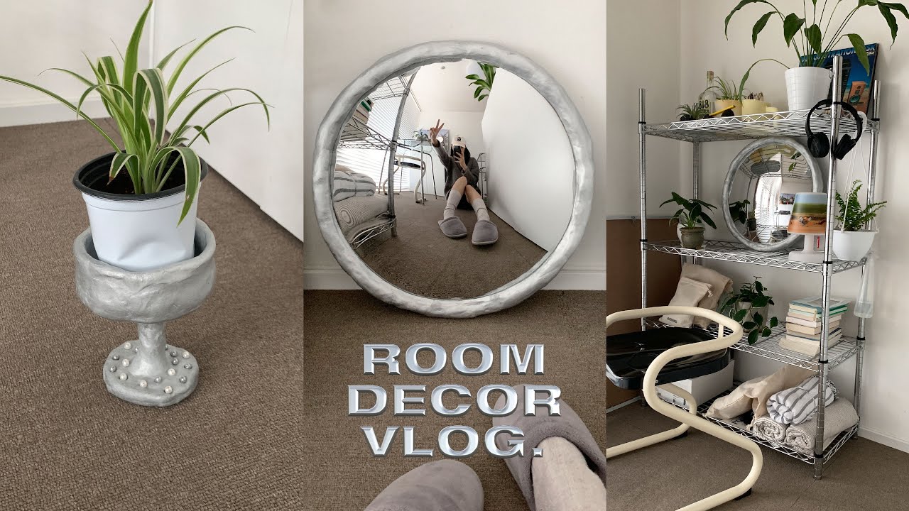 방꾸미기 Vlog🏡✴︎ 유리 테이블 제작하고 의자 구입🪑 • 볼록거울 프레임 만들기 • 지점토 트레이 오브제 만들기 • 셀프인테리어 • DIY Mirror Clay Objects