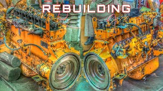 Rebuilding Komatsu Grader Diesel Engine Completely || Repairing 6 Cylinder Diesel Engine