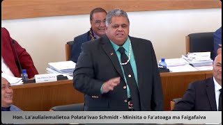 Hon. La'aulialemalietoa Polata'ivao Fosi Schmidt, Fonotaga a le Palemene, Aso Lua 12 Mati 2024, 11am