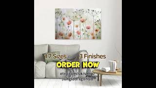 Wild Poppy Meadow Canvas Wall Art | Soft Botanical Floral Landscape in Blush &amp; Sage 🌸