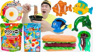 재미있는 젤리 먹방 Fun jelly mukbang 짜장 젤리 공룡젤리 Noodle jelly 재미있는영상JJAEMI