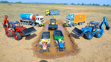 TATA Dumper Swaraj Tractor New Holland Volvo Petrol Truck Accident Pulling 3 JCB 3DX Plus ? CS Toy 