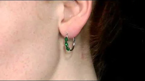 Created Emerald Hoop Earrings 1.5 Carat (ctw) in 10K White Gold | MyJewelryBox