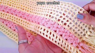 كروشية : سكارف تصميم رائع !! وتوفير فى الخيط !! Beautiful design crochet scarf #يويو_كروشية