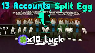 Hatched Split Egg With 10x Luck Using 13 Accounts! - Bubble Gum Simulator Roblox