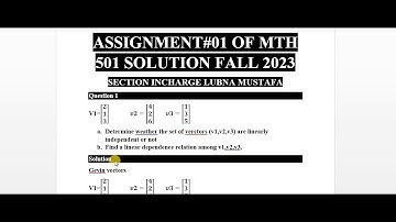 mth501 assignment 01 solution fall 2023||mth501 assignment 1 solution||LUBNA MUSTAFA