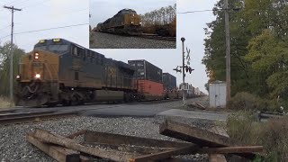 CSX Intermodal Meet - I158 with DPU meets long I017 with Ex. Gainesville #3010 trailing - Madison OH