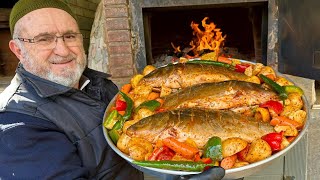 I Cooked Big Fish in the Big Stone Oven‼ Fish Day in the Village‼ Easy Baked Recipe‼ ASMR video