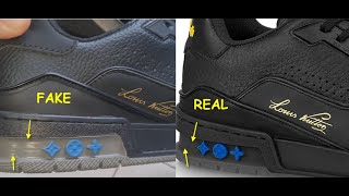 Real vs Fake Louis Vuitton trainer sneaker. How to spot fake Loui V trainers