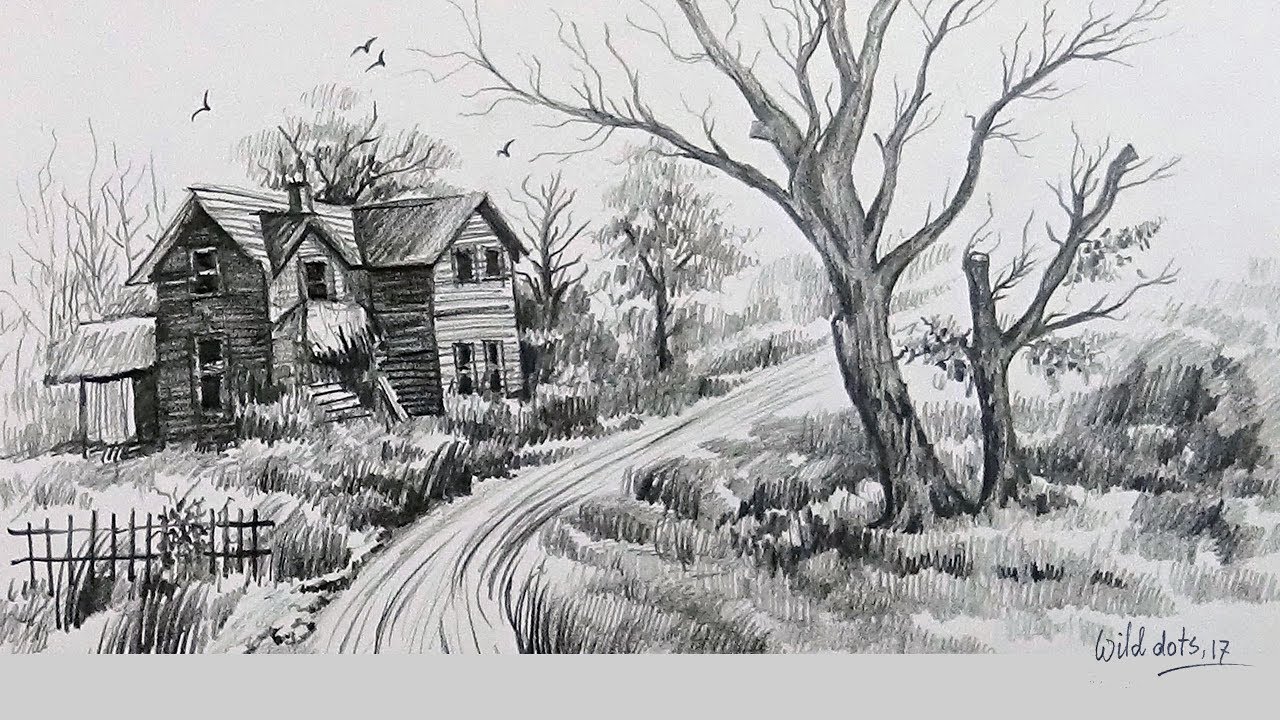 How To Draw A Natural Scenery With Simple Graphite Pencils ...