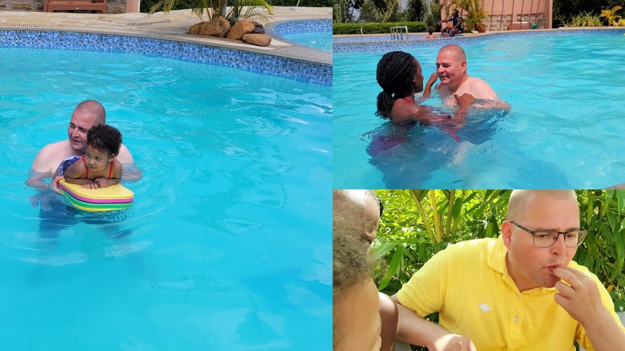 BABY FIRST TIME SWIMMING||HAVING A GREAT TIME IN THE VILLAGE a day to ...