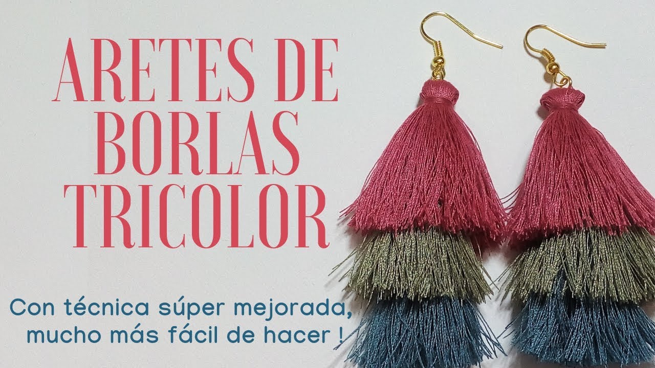 Aretes con tres borlas. Nueva técnica más fácil !!!