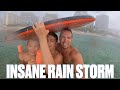 FAMILY CAUGHT IN INSANE TROPICAL STORM WHILE SWIMMING IN THE OCEAN | LIGHTNING THUNDER & HEAVY RAIN