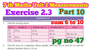 7th std Maths-Unit 2 Measurements - Exercise  2.3 pg no 47(Sum 6 to 10)part 10 -Term 1 New samacheer
