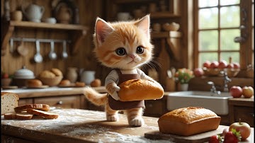 Baking bread at the bakery with the baby kitten! 🐱🍞🥖👩‍🍳💕 #aicat #supercattales #cattales