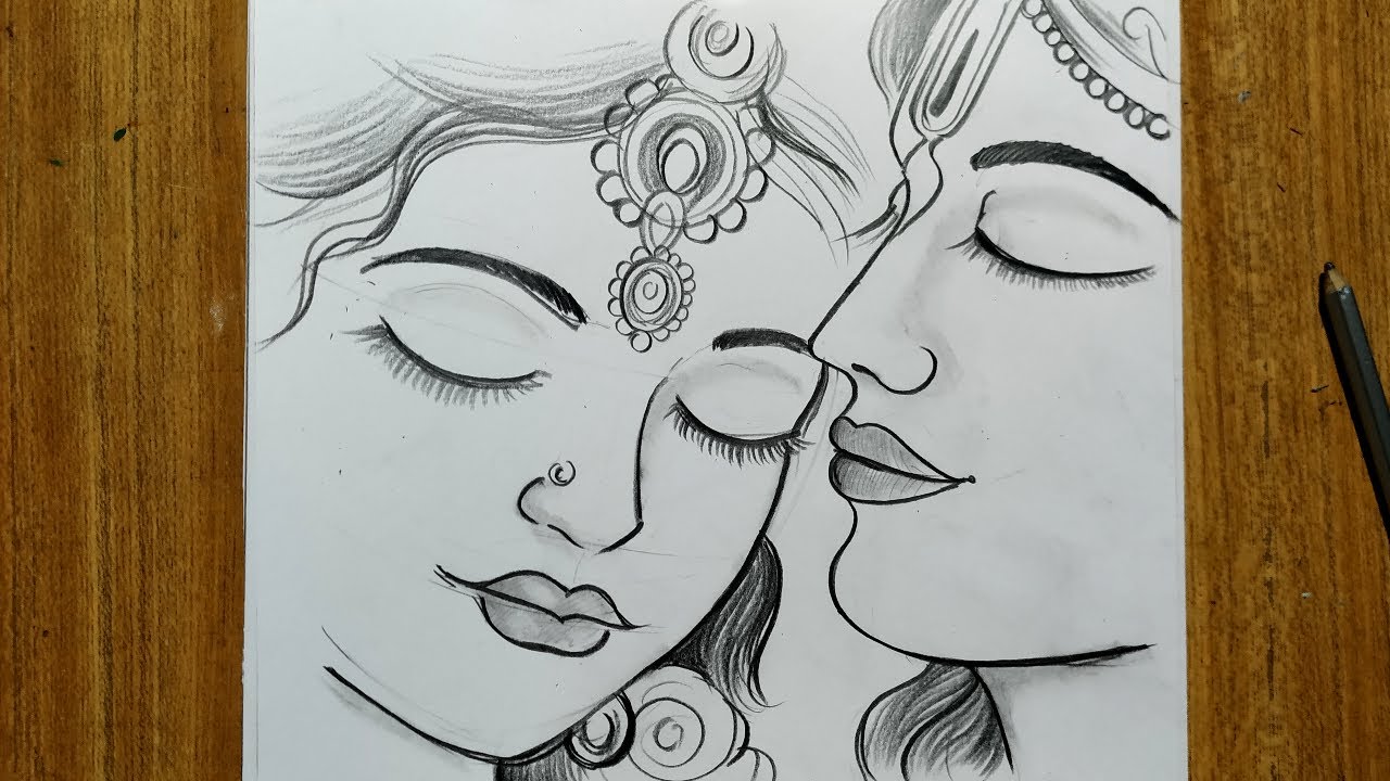 how to draw lord radha and krishna easy pencil sketch drawing,how ...