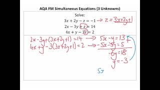 AQA FM Simultaneous Equations (3 Unknowns)