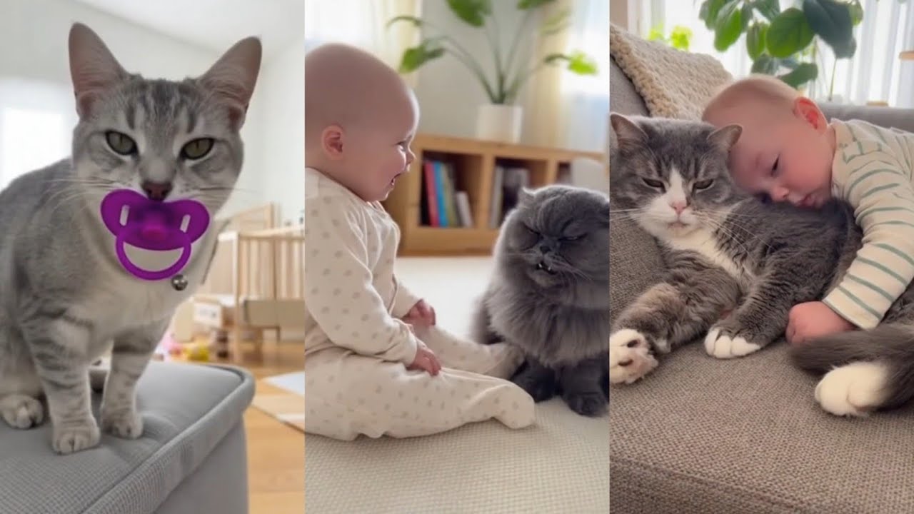 Baby Copies Cat’s Stretch 😆 