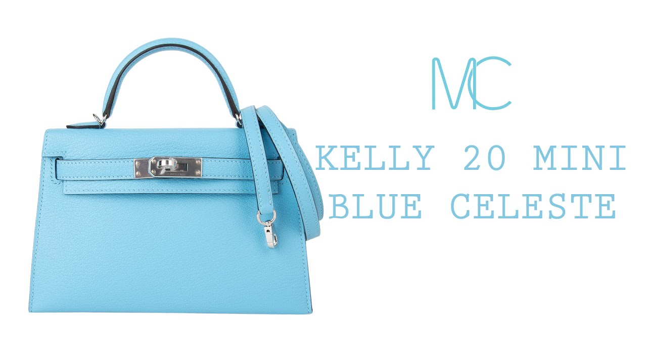 Hermes Kelly 20 Mini Sellier Bleu Celeste Chevre Mysore Palladium