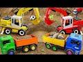 Rescue construction vehicles and build bridge with crane truck excavator - Fun Toys For Kids