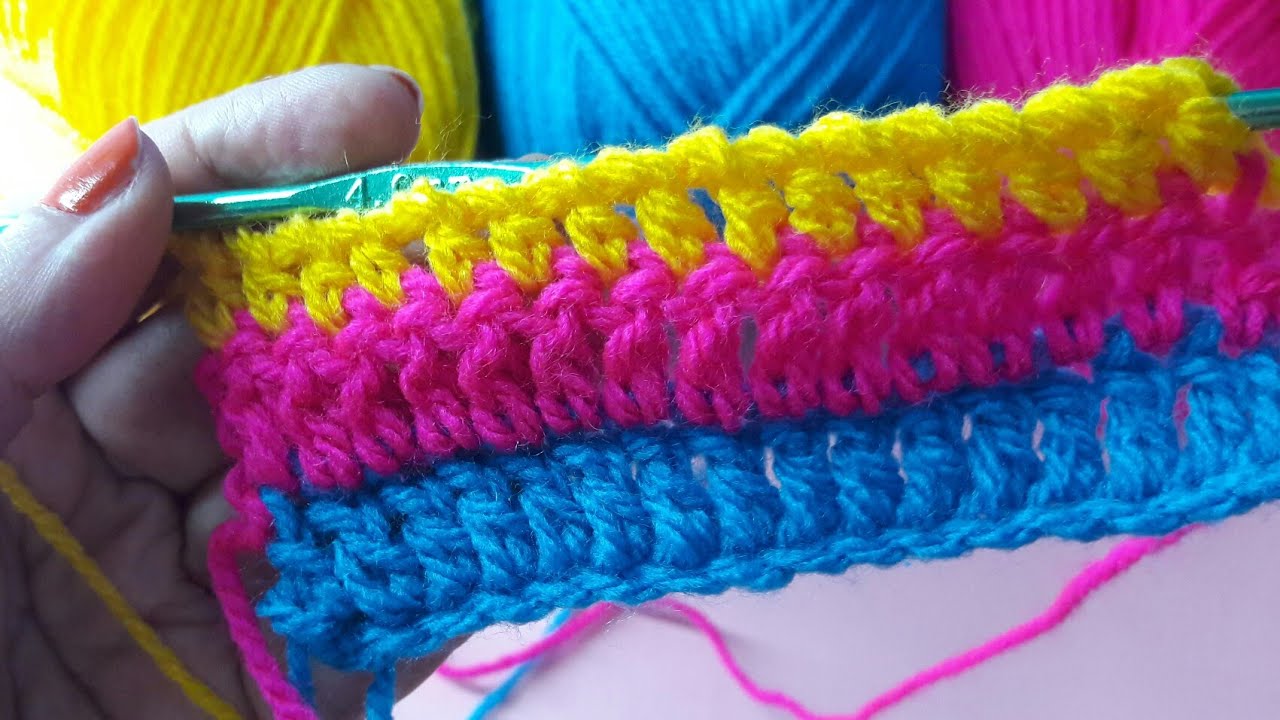 كروشيه غرزة العامود بلفه المبرومه Stitch the column twisted with crochet