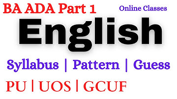 BA ADA Part 1 English Syllabus Paper Pattern Guess Notes Online Classes Lectures PU UOS GCUF
