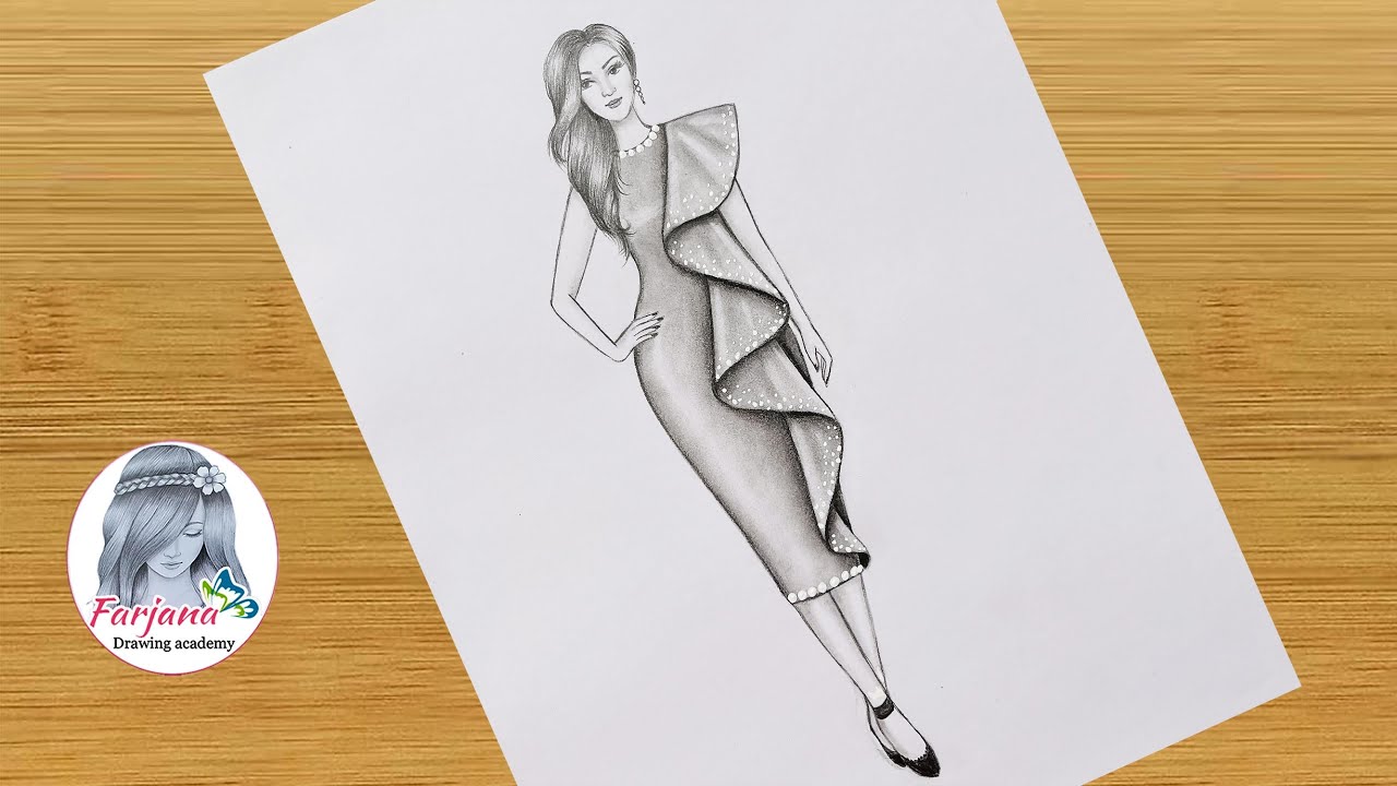 Pencil sketch of a girl with Fashion Dress - step by step || How ...