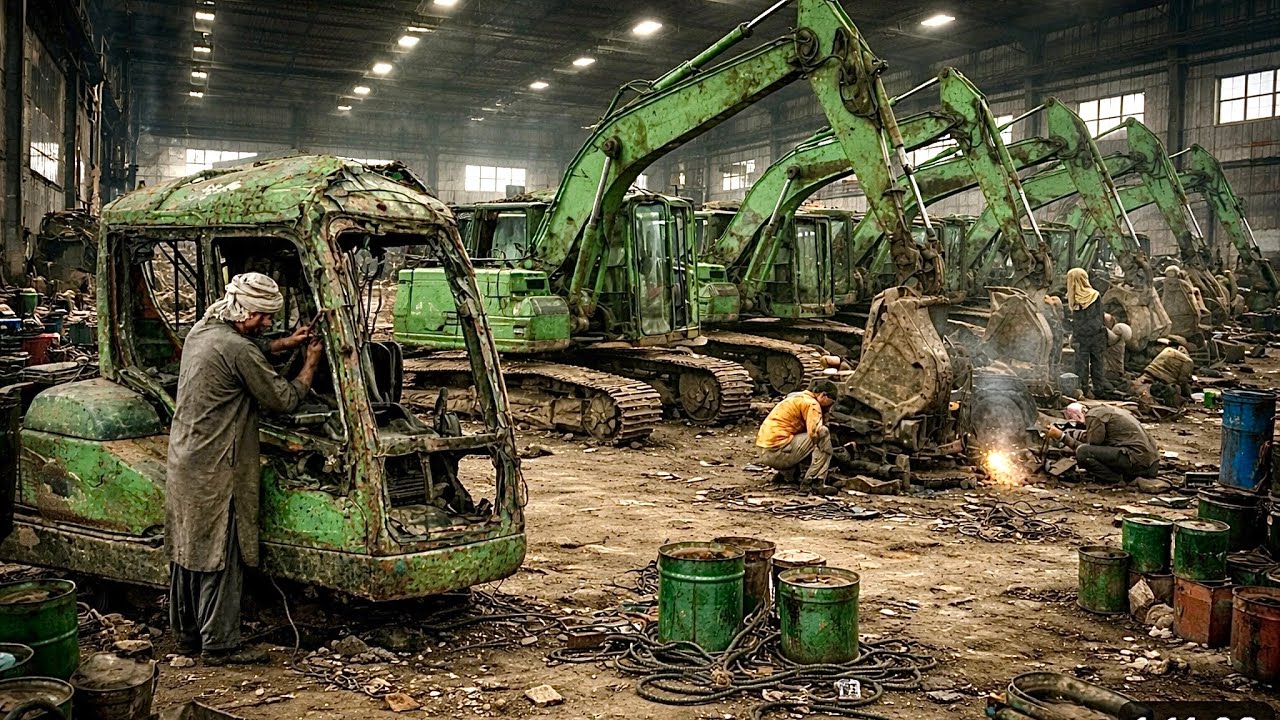 Unbelievable Pakistan Workshop Repairing a Damaged Excavator Cabin | Skilled Mechanics