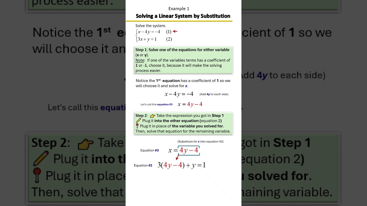 Solving Systems of Equations by Substitution | Step-by-Step Method 🧠✏️ | Example 1