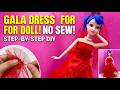DIY Stunning Red Gala Dress for Dolls  No Sew Doll Clothes Tutorial
