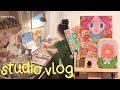 Art studio vlog   acrylic painting on wood panel  cleaning my work space