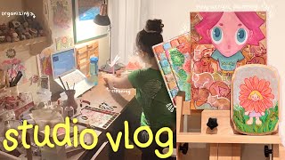 art studio vlog ♡  acrylic painting on wood panel + cleaning my work space