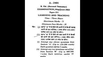 B.Ed. 2nd Sem (Second Semester) EXAMINATION, May/June-2023 Paper-201 LEARNING AND TEACHING #Jiwaji