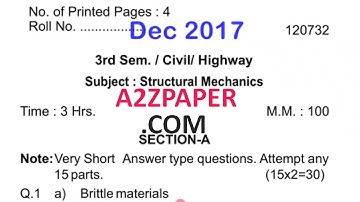 HSBTE  Diploma 3rd Sem Structral Mechanics Question Paper