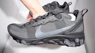 nike react element 55 triple black on feet