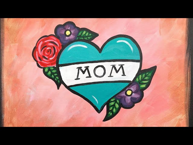 EP68- 'Mother's Day Tattoo Heart' rustic easy acrylic painting tutorial for beginners - YouTube