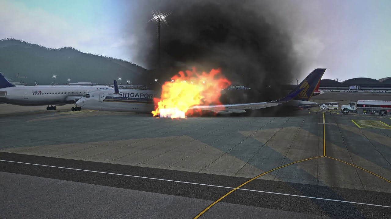 Singapore Airlines A350-900 [Engine Fire] Crash at HKG Airport - YouTube