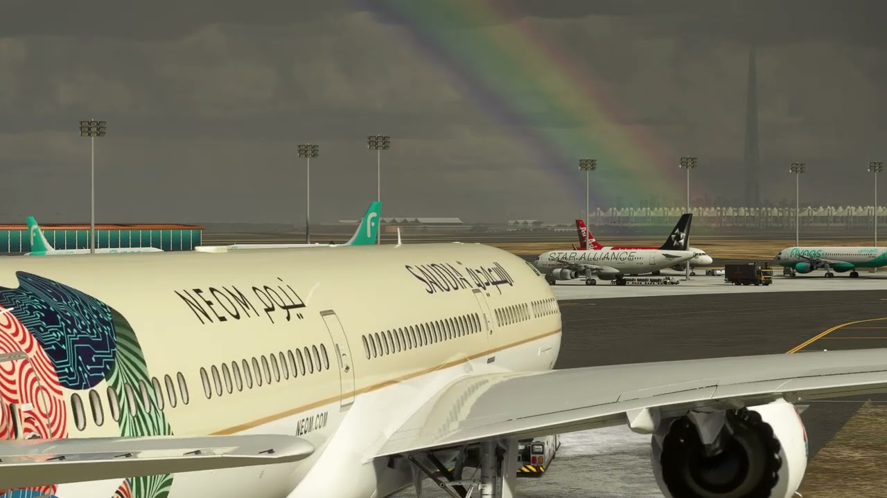 Airplanes, rainbow, jeddah airport