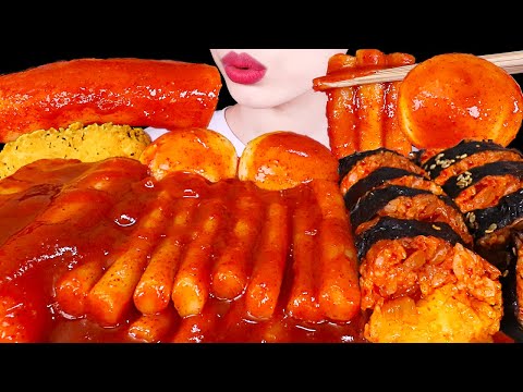 ASMR SPICY TTEOKBOKKI, CHEESE BALL, CORN DOG, GIMBAP, BOILED EGG 신전 떡볶이, 치즈볼, 핫도그, 김밥, 계란먹방｜MUKBANG｜