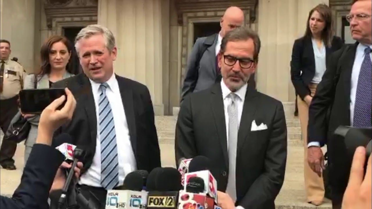 Defense team for Gov. Eric Greitens makes a statement after invasion of privacy charge dismissed