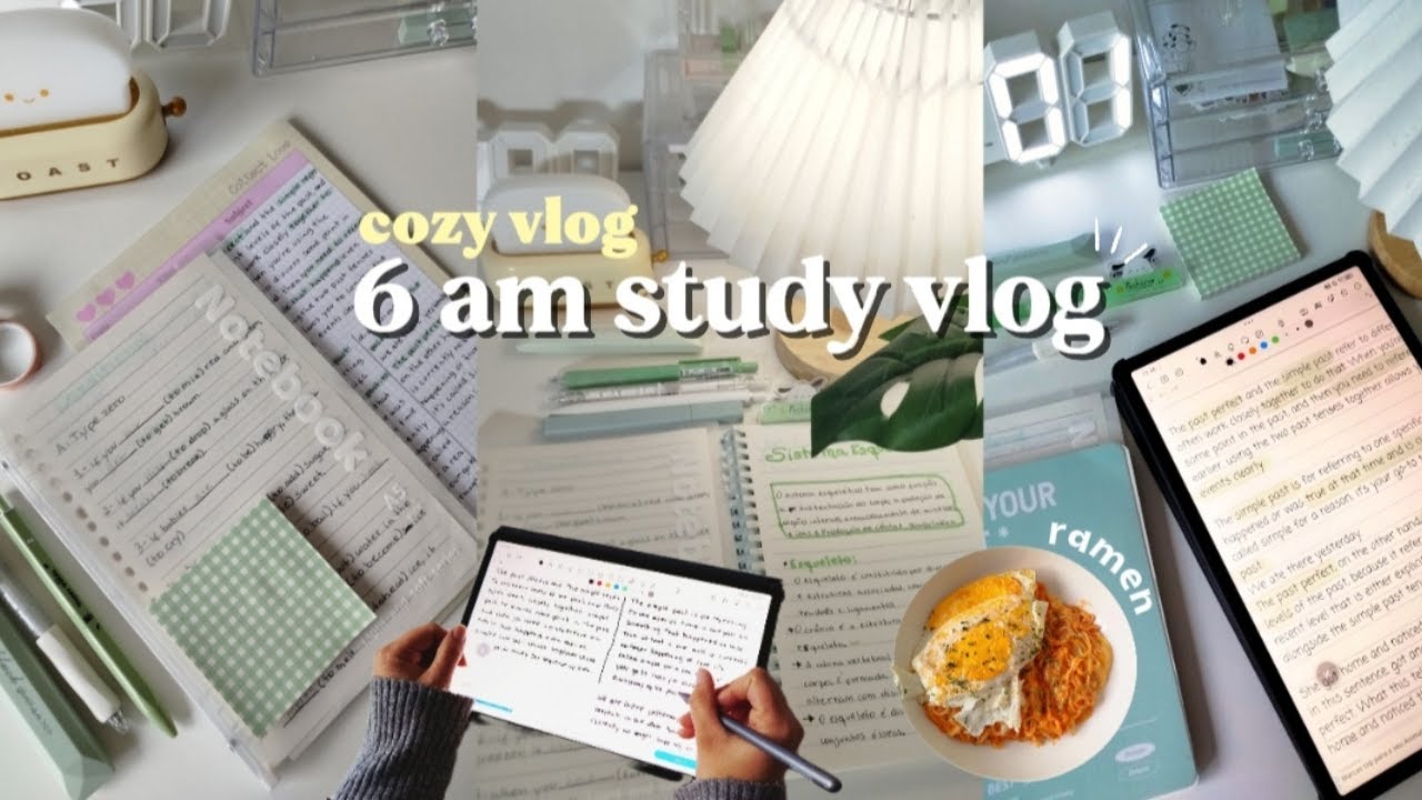 Study Table Vlog STUDY VLOG 🌱 | 6 am study productive, romanticizing studying, cozy vlog ...
