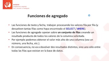 Curso BackEnd U2·45 - Funciones de agregado: MAX, MIN, AVG, COUNT, SUM - MySQL